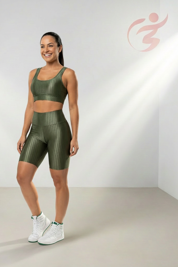 Bermuda Ciclista Vibra em Poliamida com Brilho