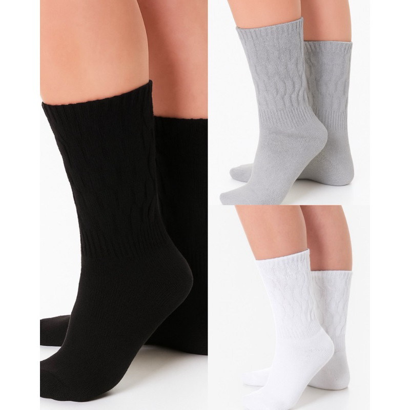 Kit 3 pares de meias unissex aeróbica grossa cano médio esporte yoga casual academia antiderrapante