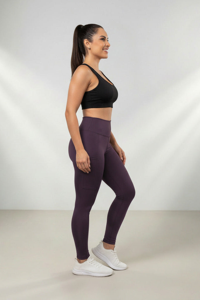Calça Legging Fitness com Bolso Proteção UV50+ em Poliamida