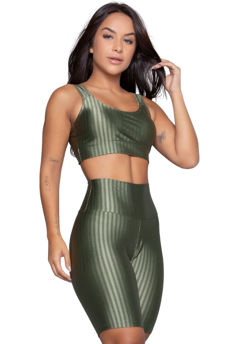 Conjunto Fitness Top Bojo Removível e Bermuda New Zig 3D Compressão
