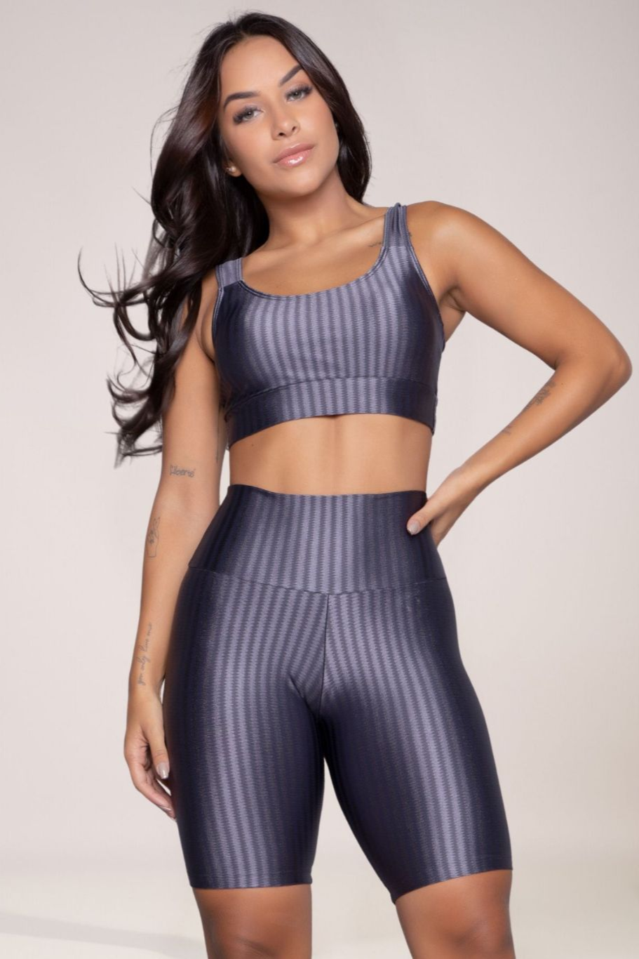 Conjunto Fitness Top Bojo Removível e Bermuda New Zig 3D Compressão