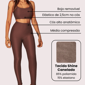 Conjunto Shine Top + Legging Cintura Alta Feminino Micro Canelado Bojo Removível