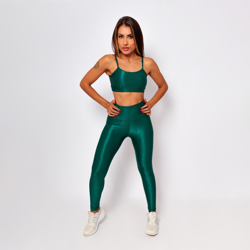 Conjunto Fitness Top e Legging Cintura Alta Canelado