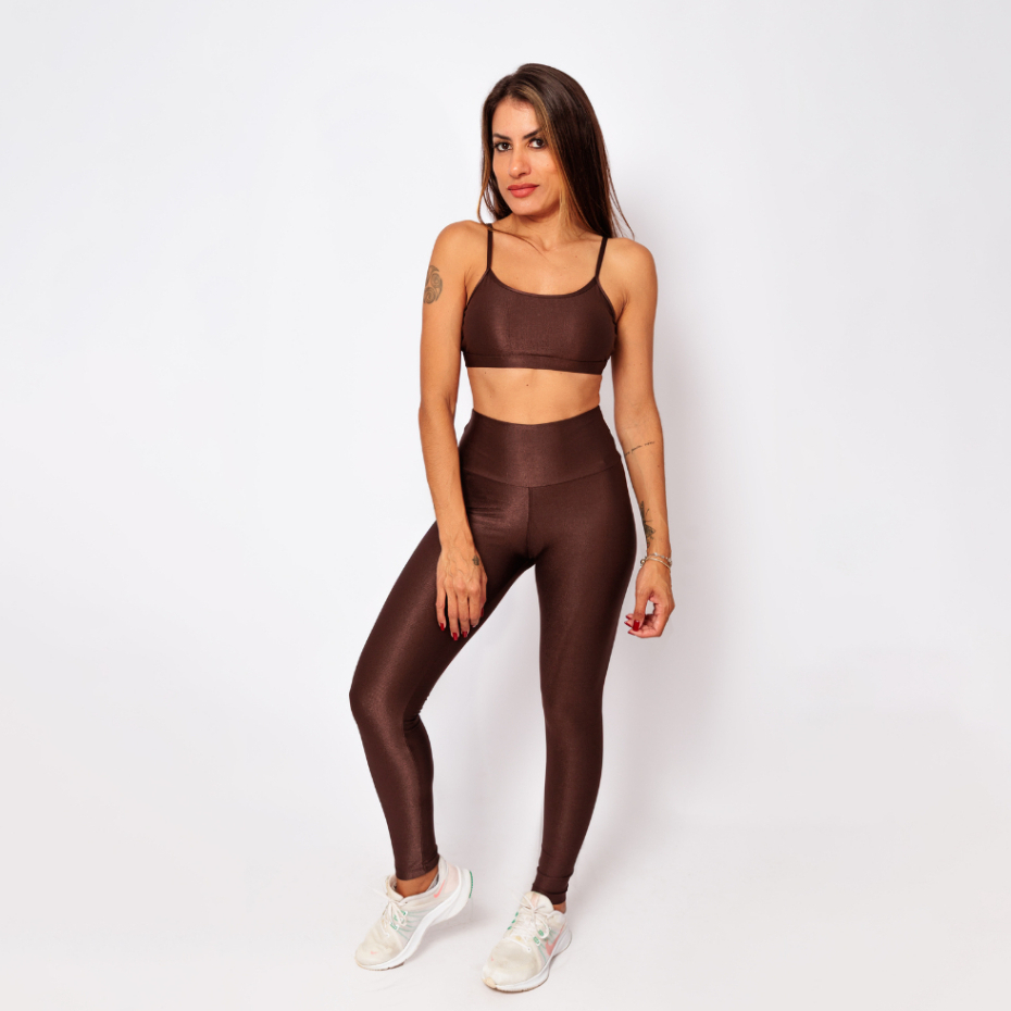 Conjunto Shine Top + Legging Cintura Alta Feminino Micro Canelado Bojo Removível