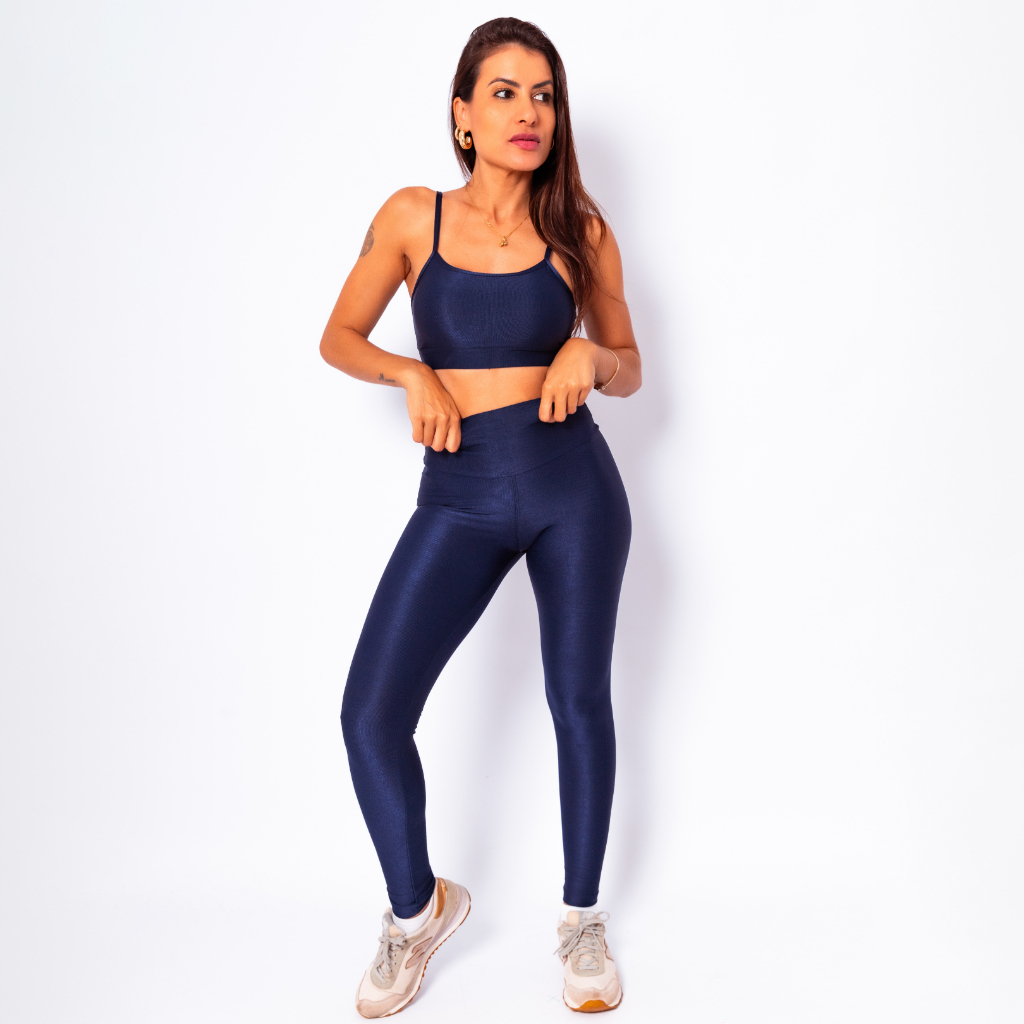 Conjunto Fitness Top e Legging Cintura Alta Canelado