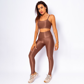 Conjunto Fitness Top e Legging Cintura Alta Canelado
