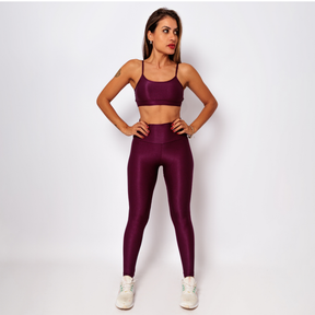 Conjunto Fitness Top e Legging Cintura Alta Canelado