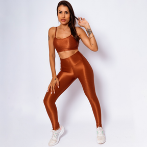 Conjunto Fitness Top e Legging Cintura Alta Canelado