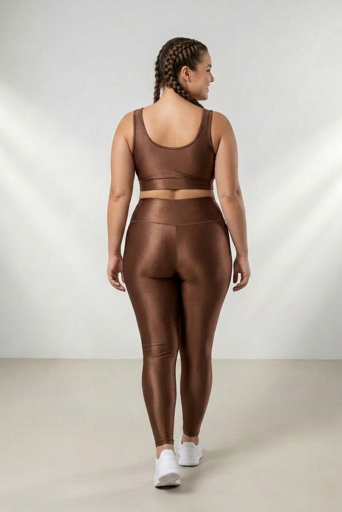 Conjunto Fitness Plus Size Canelado Premium – Top Alça Larga e Legging