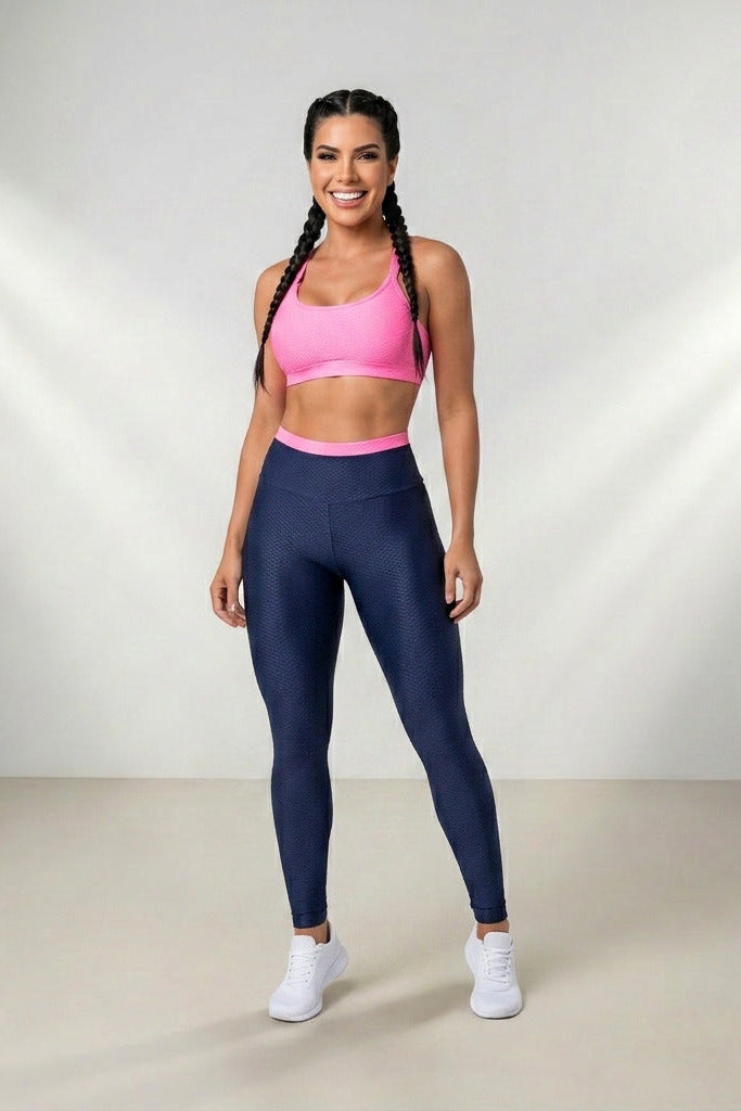 Conjunto Color Fitness TOP e Legging - Cintura Alta - Brilho - Poliamida