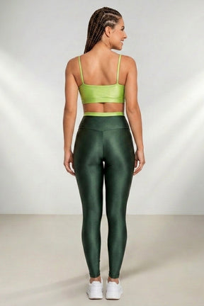Conjunto Color Fitness TOP e Legging - Cintura Alta - Brilho - Poliamida