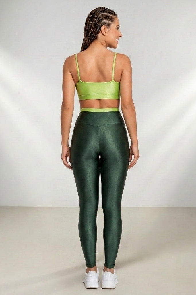 Conjunto Color Fitness TOP e Legging - Cintura Alta - Brilho - Poliamida