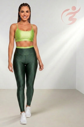 Conjunto Color Fitness TOP e Legging - Cintura Alta - Brilho - Poliamida