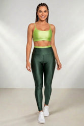 Conjunto Color Fitness TOP e Legging - Cintura Alta - Brilho - Poliamida