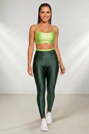 Conjunto Color Fitness TOP e Legging - Cintura Alta - Brilho - Poliamida