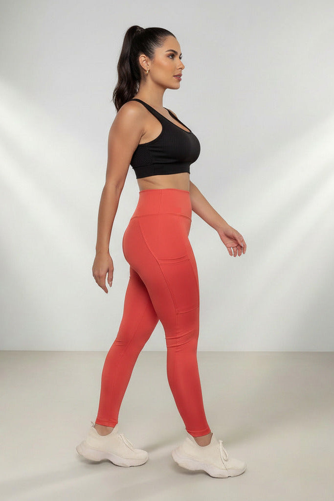 Calça Legging Fitness com Bolso Proteção UV50+ em Poliamida