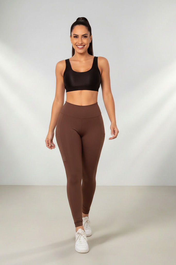 Calça Legging Fitness com Bolso Proteção UV50+ em Poliamida