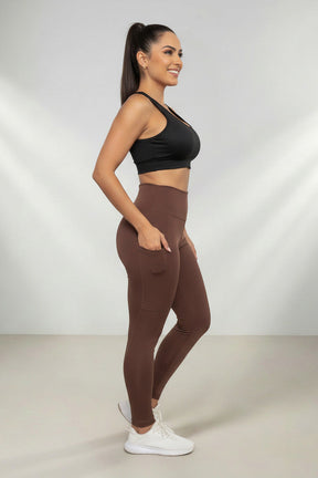 Calça Legging Fitness com Bolso Proteção UV50+ em Poliamida
