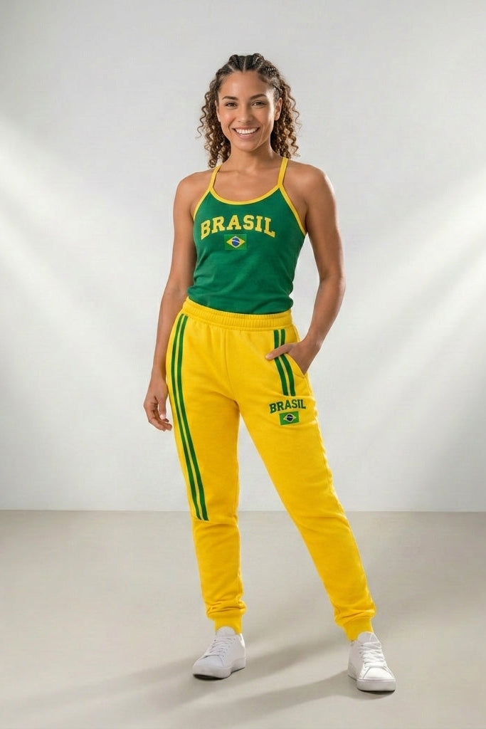 CALÇA FEMININA MOLETON BRASIL BORDADA