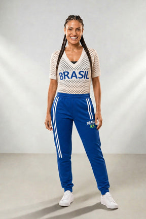 CALÇA FEMININA MOLETON BRASIL BORDADA