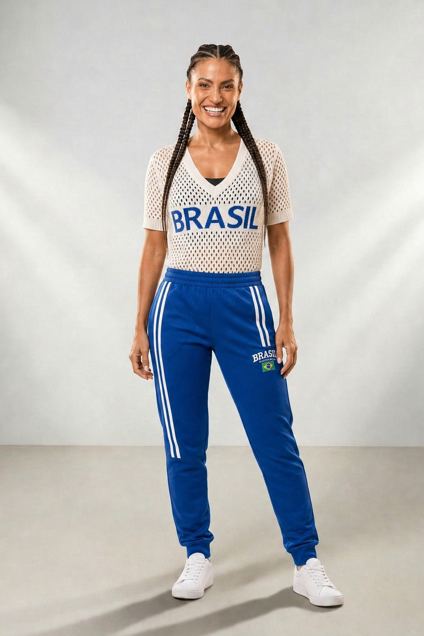 CALÇA FEMININA MOLETON BRASIL BORDADA