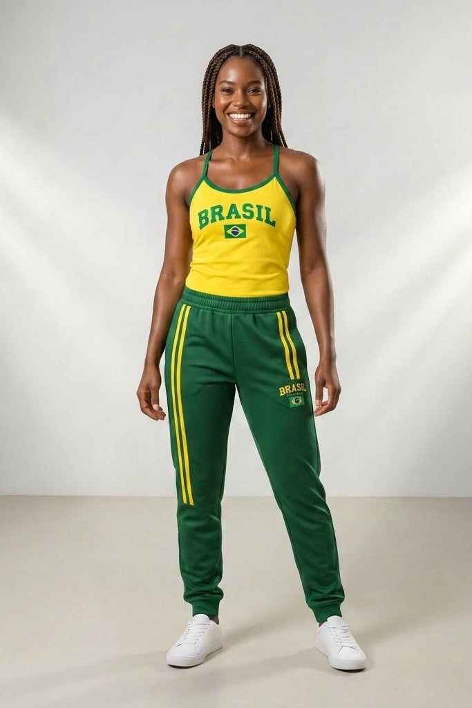 CALÇA FEMININA MOLETON BRASIL BORDADA