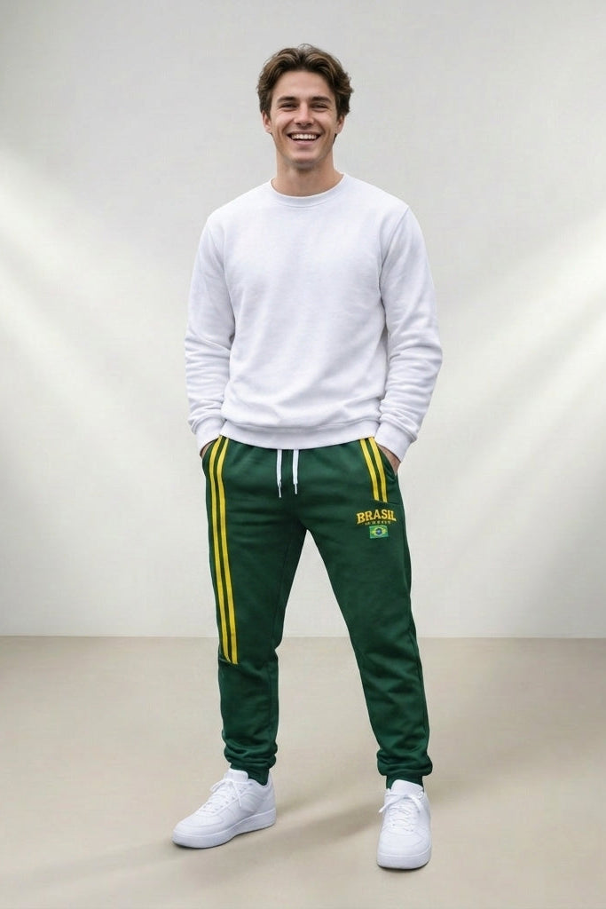 CALÇA MASCULINA MOLETON BRASIL BORDADA
