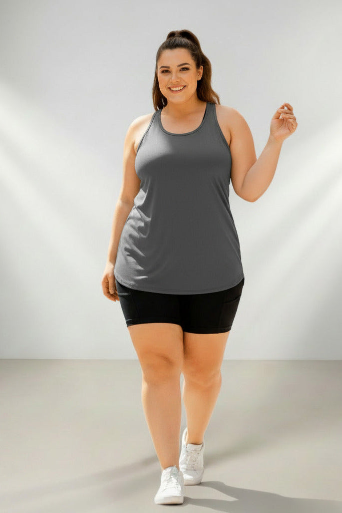 Regata Fitness Feminina Plus Size Dry Fit (Tapa Bumbum)