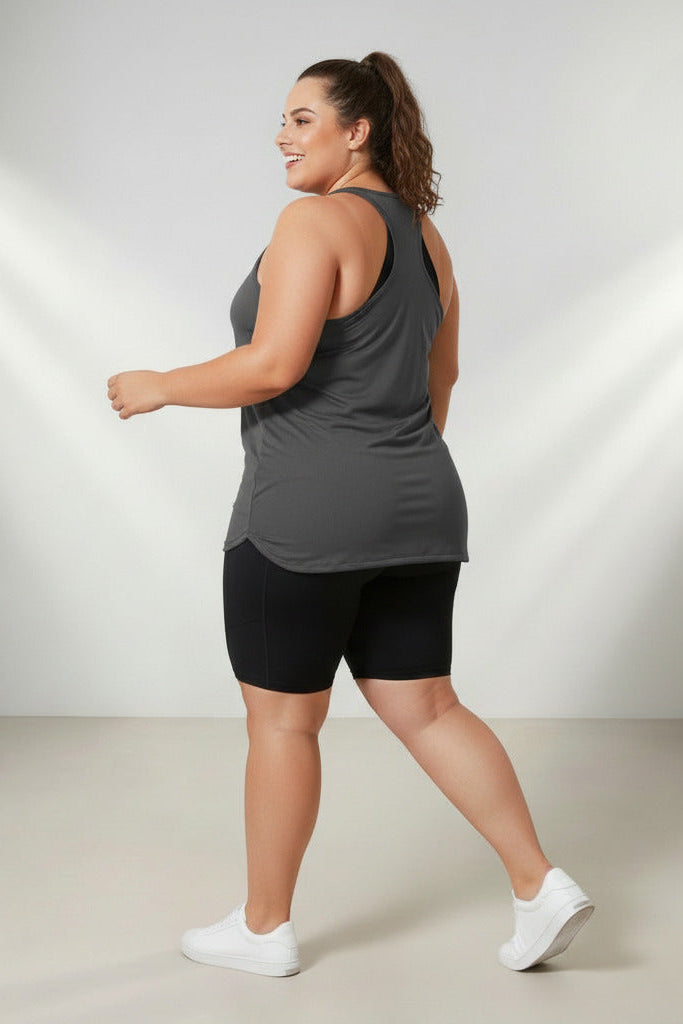Regata Fitness Feminina Plus Size Dry Fit (Tapa Bumbum)