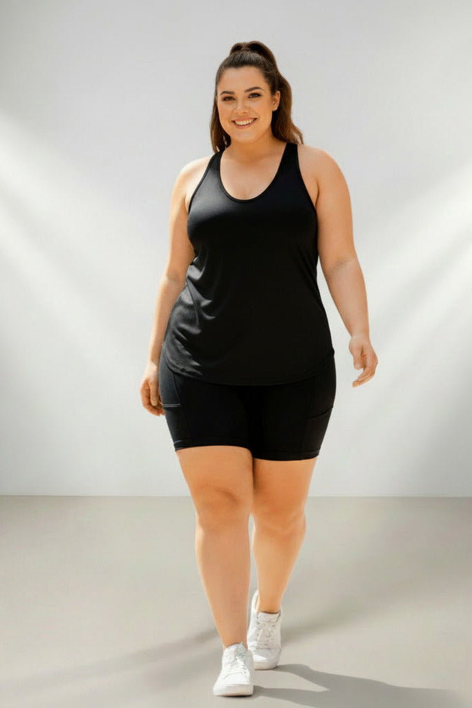 Regata Fitness Feminina Plus Size Dry Fit (Tapa Bumbum)