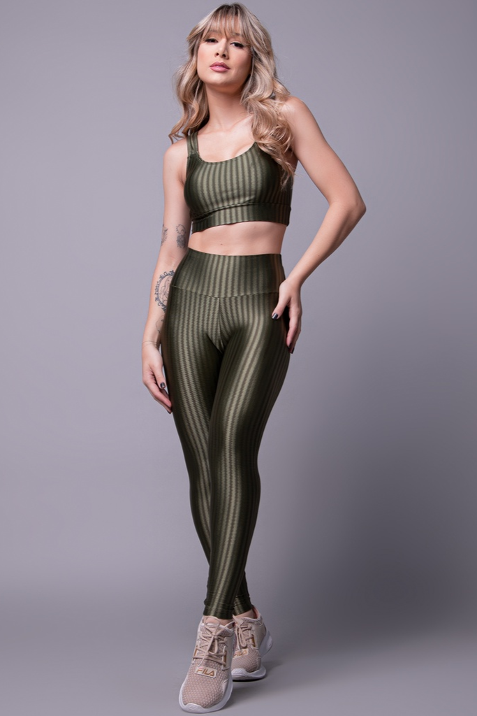 Conjunto Fitness Top Bojo Removível e Calça New Zig 3D Alta Compressão